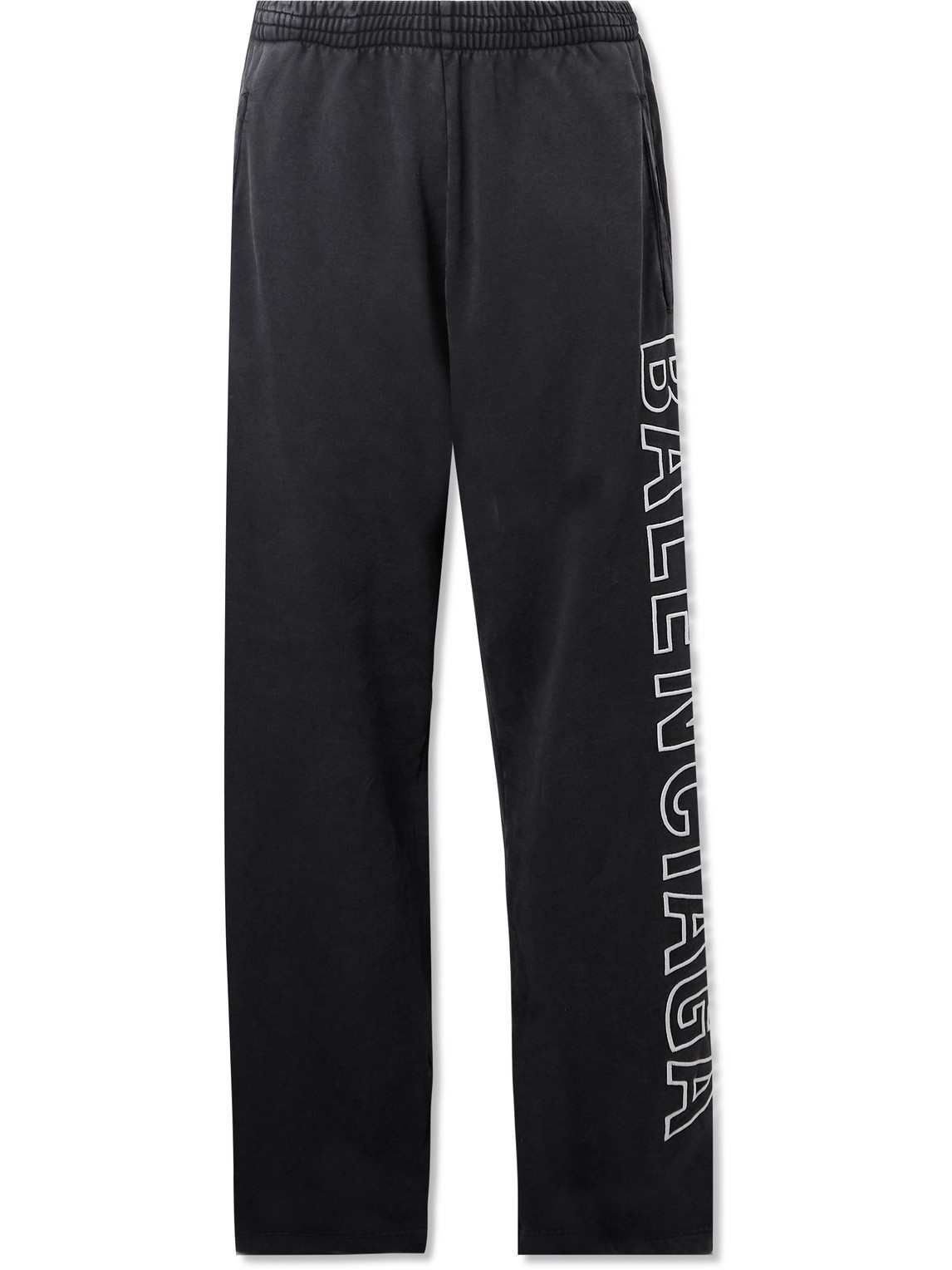 Balenciaga - Wide-Leg Logo-Embroidered Cotton-Jersey Sweatpants - Men - Black - L von Balenciaga