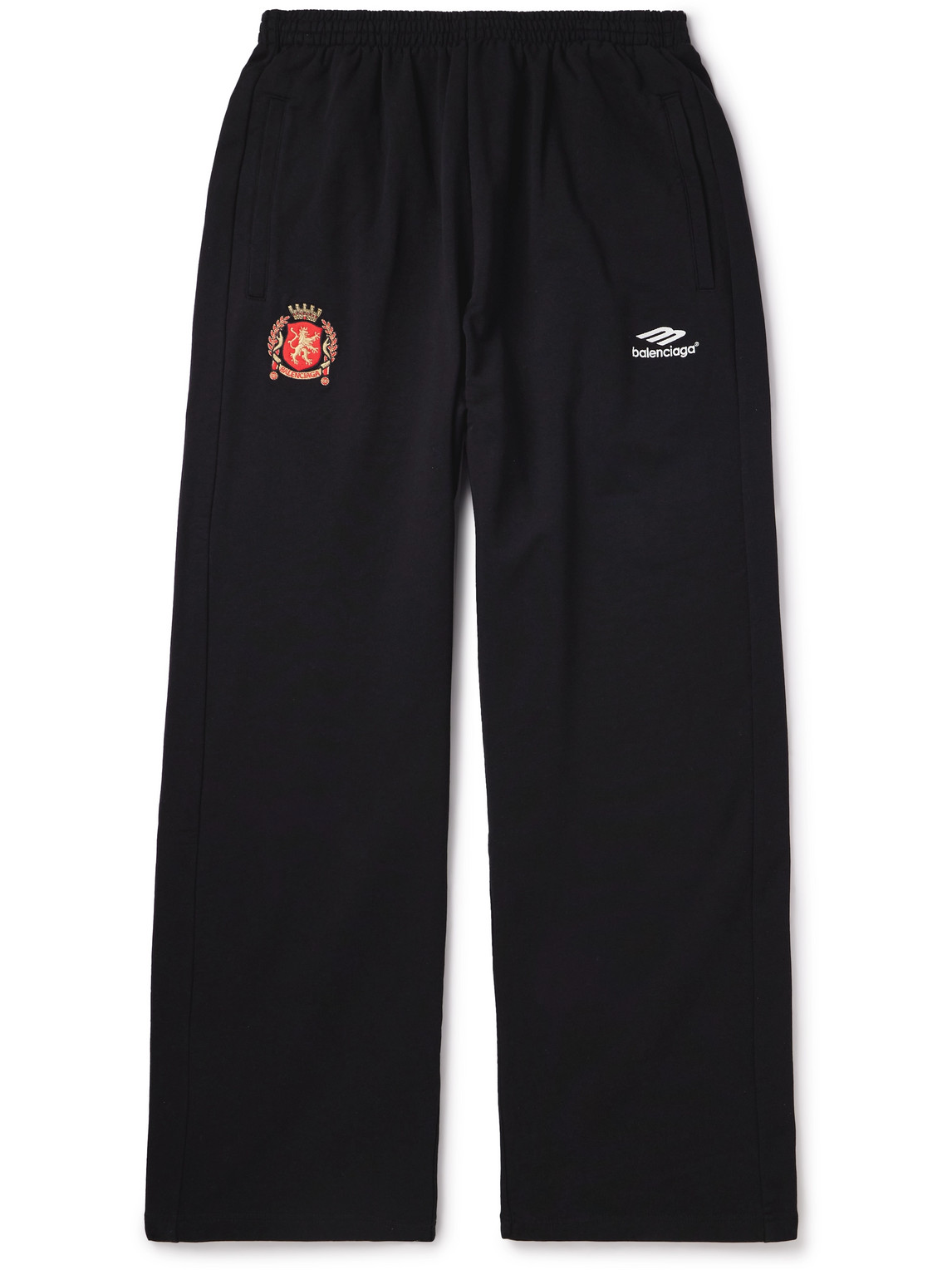 Balenciaga - Wide-Leg Logo-Embroidered Cotton-Jersey Sweatpants - Men - Black - M von Balenciaga