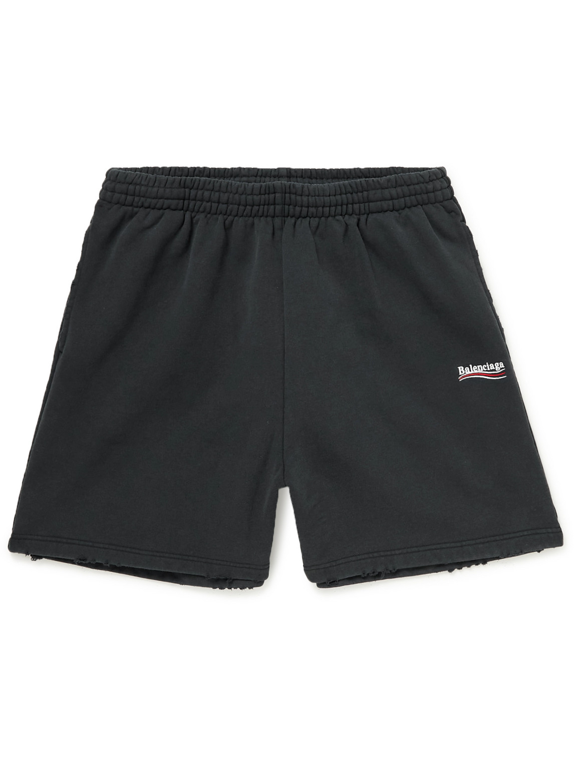 Balenciaga - Wide-Leg Logo-Embroidered Distressed Cotton-Jersey Shorts - Men - Black - XXS von Balenciaga