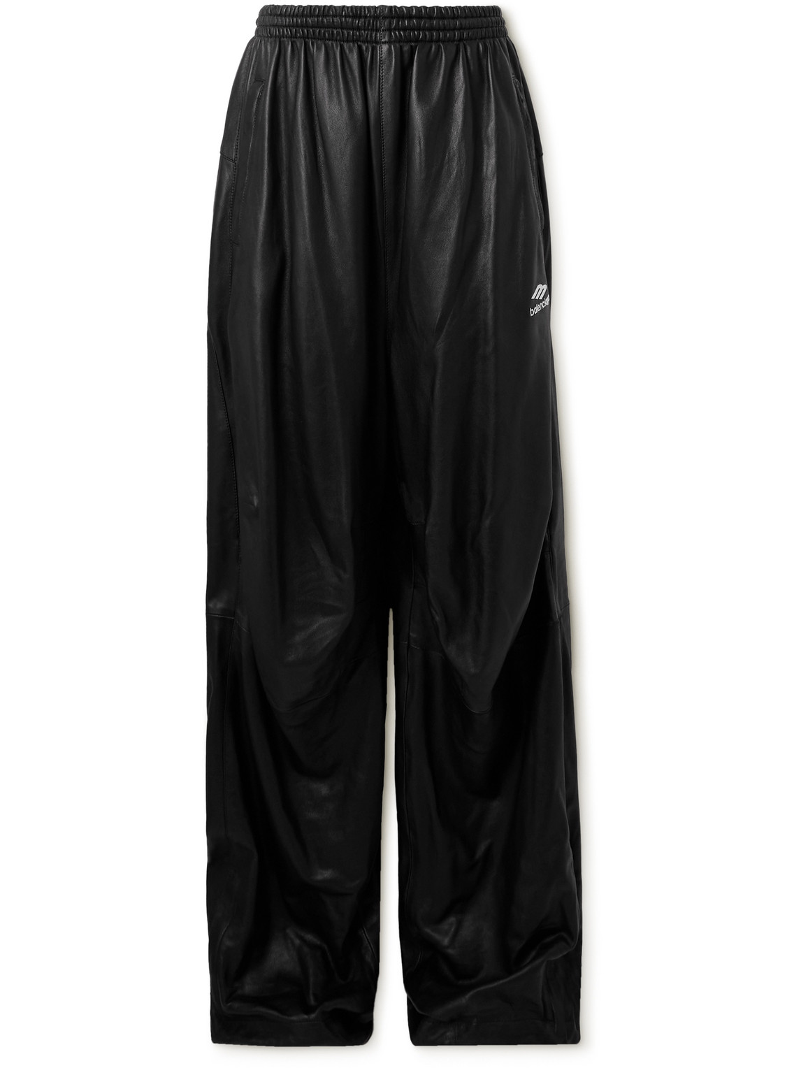 Balenciaga - Wide-Leg Logo-Embroidered Leather Sweatpants - Men - Black - IT 48 von Balenciaga