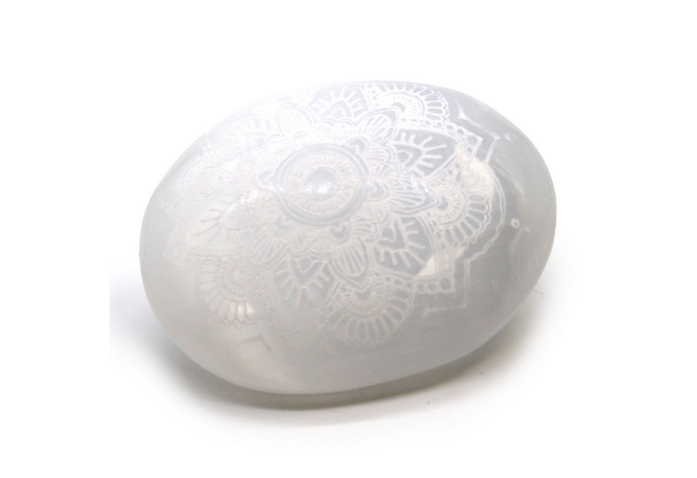 Bali-Homedecor Mineralstein Selenit-Palmenstein - Mandala graviert von Bali-Homedecor