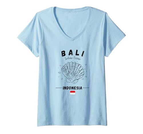 Damen Bali Shell Indonesien Flagge Insel Muschel Indischer Ozean T-Shirt mit V-Ausschnitt Damen Bali Shell Indonesien Flagge Insel Muschel Indischer Ozean T-Shirt mit V-Ausschnitt von Bali Indonesia Seashell Indian Ocean