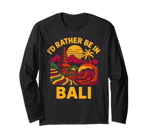 Beach Id Rather Be in Bali Vintage Damen Coastal Living Langarmshirt von Bali Palm Trees Sunshine Surfs Up Skateboarding