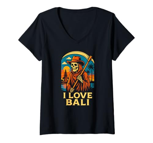 Damen Bali Indonesien I Love Bali Vintage Womans Surfs Up T-Shirt mit V-Ausschnitt von Bali Palm Trees Sunshine Surfs Up Skateboarding