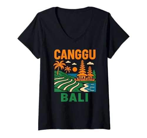 Damen Bali Surfen Canggu Bali Vintage Herren Strandleben T-Shirt mit V-Ausschnitt von Bali Palm Trees Sunshine Surfs Up Skateboarding