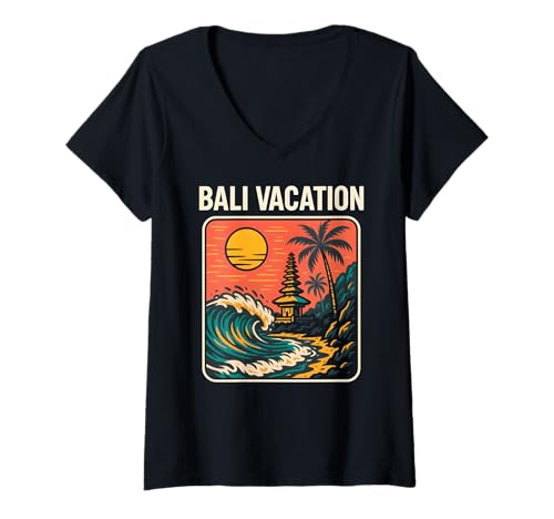 Damen Tropical Island Bali Vacation Retro Damen Surfs Up T-Shirt mit V-Ausschnitt Damen Tropical Island Bali Vacation Retro Damen Surfs Up T-Shirt mit V-Ausschnitt von Bali Palm Trees Sunshine Surfs Up Skateboarding