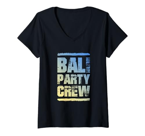 Damen Bali Party Crew | Zitat des Urlaubsteams T-Shirt mit V-Ausschnitt von Bali Party Mood Inc