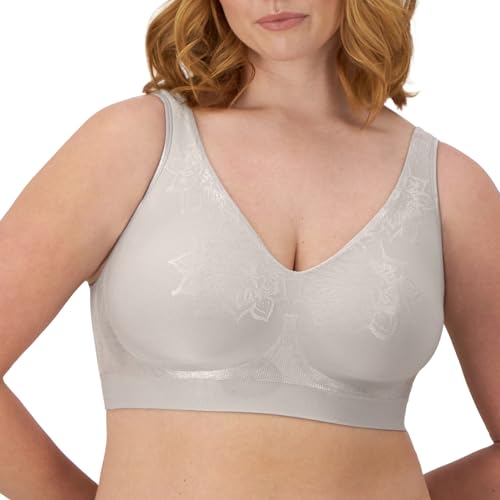 Bali Damen Wireless Comfort Revolution Seamless Bra ComfortFlex Fit T-Shirt BH, Undurchsichtige, Kristallgrau, Aztekenmuster, Large von Bali