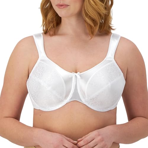 Bali Damen Satin Tracings Minimizer-BH, maximale Unterstützung, Bügel-BH, Df3562, Weiss/opulenter Garten, 80DD von Bali