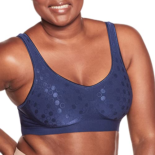 Bali Damen Drahtloser, Comfort Revolution, Bügelloser, Feuchtigkeitsableitend BH mit voller Abdeckung, Undurchsichtige, In The Navy Dot, XXX-Large von Bali