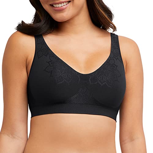 Bali Damen Wireless Comfort Revolution Seamless Bra ComfortFlex Fit T-Shirt BH, Undurchsichtige, Schwarzes Aztekenmuster, Large von Bali