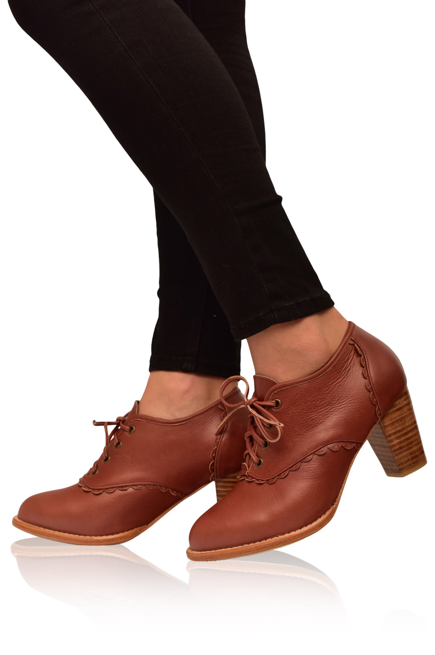 Spitze. Echtleder Oxford Heels/Leder Schuhe Braune Booties . Alle Größen von BaliELF