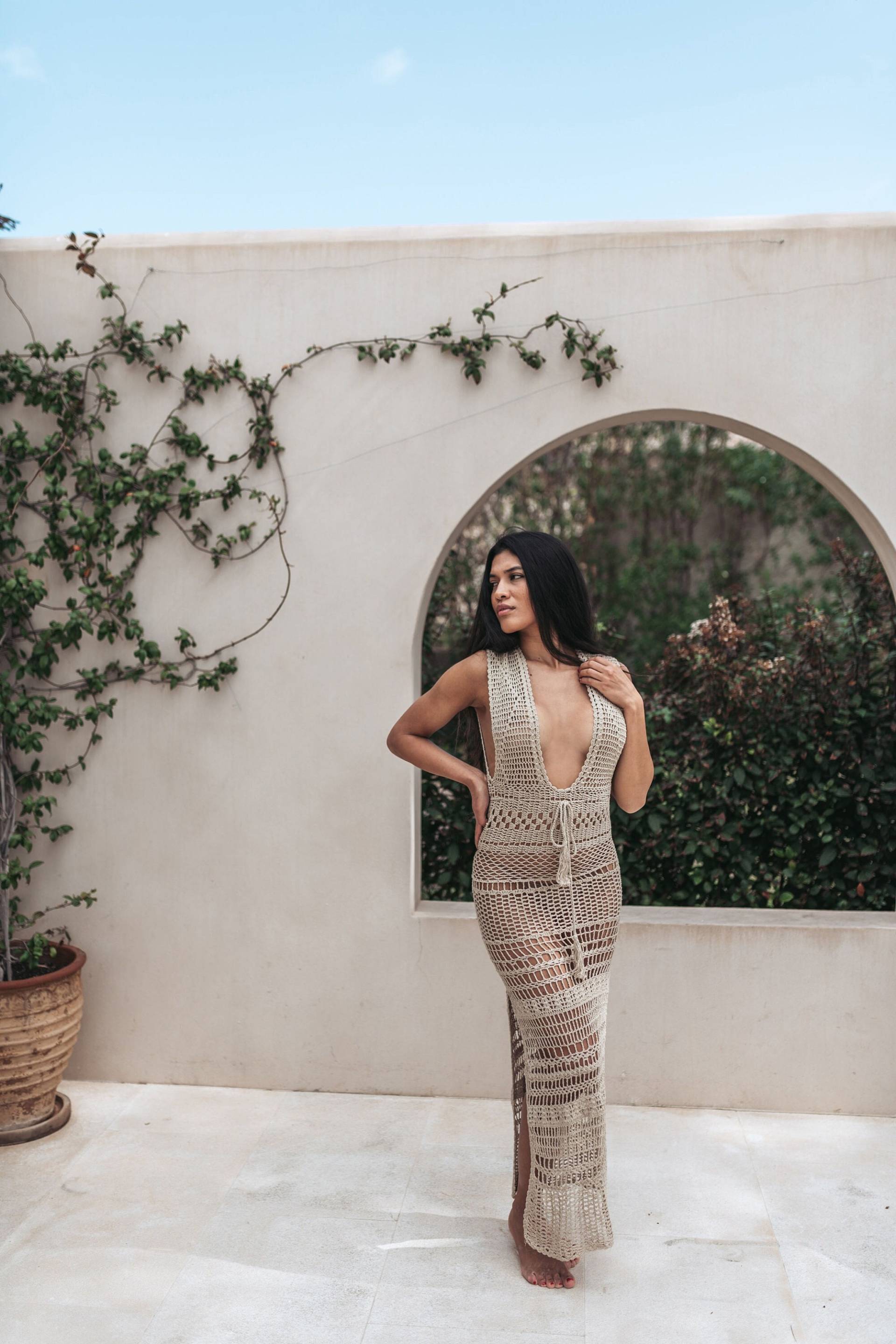 Handgemachte Häkeln Maxi Kleid Open Back Cotton Boho Beach Cover-Up von BaliLivingBoutique