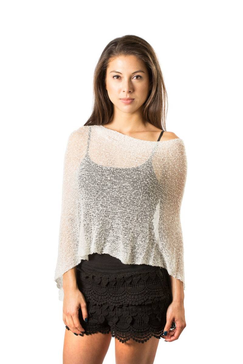 Off White Poncho, Weißer Strick Frauen Stricken Infinity Strand Cover Up, Sommer Poncho von BaliPrema