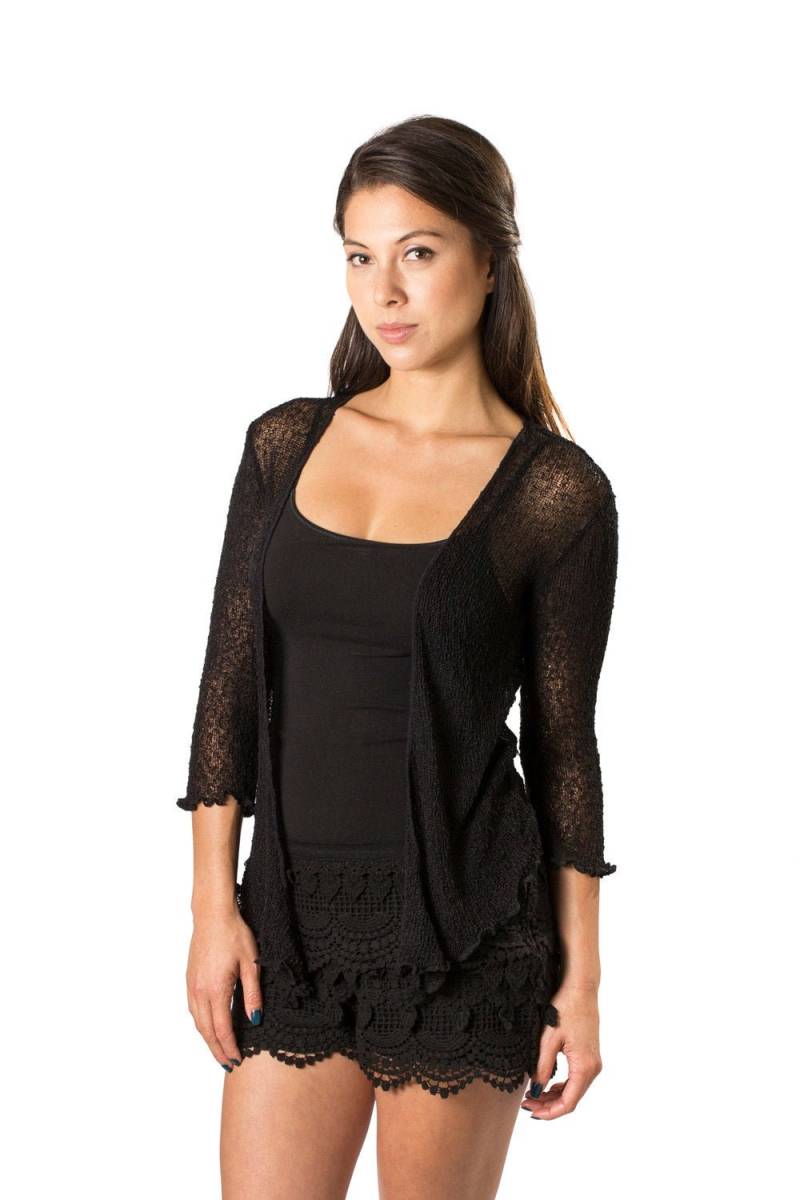 Schwarze Strickjacke, 3/4 Oder Langarm Schiere Shrug, Strickjacke Bolero, Hochzeitsbolero, Schwarze # 1 von BaliPrema