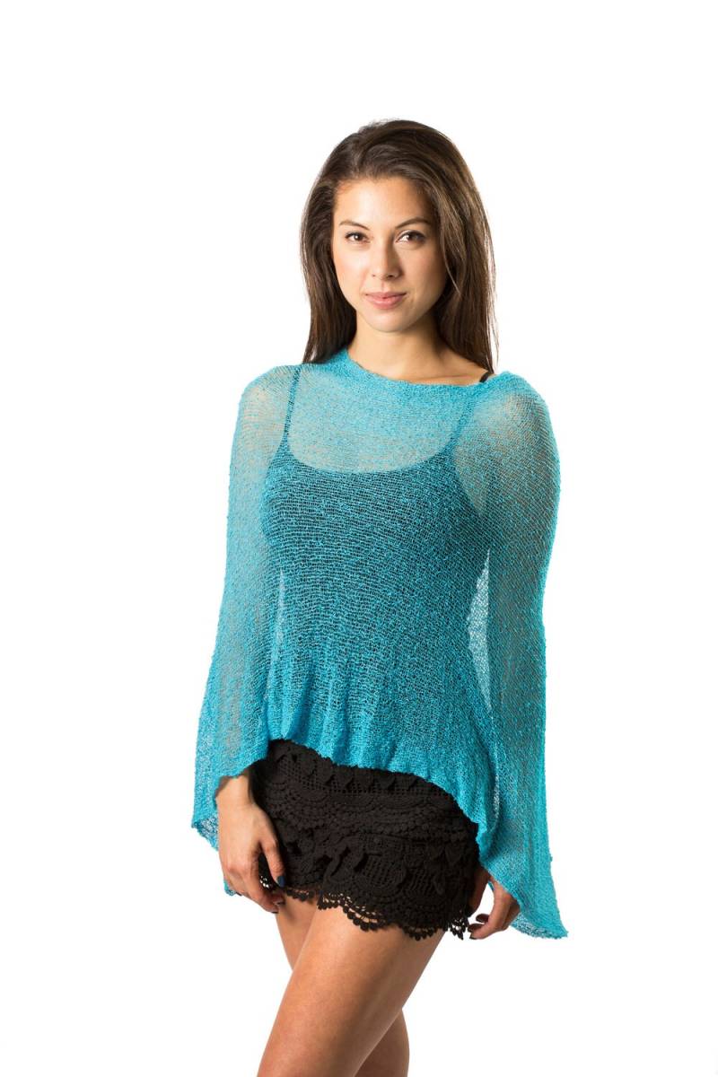 Türkisblauer Strick Poncho, Damen Infinity Boho Strand Resort Wear, Sommer 50+ Farben Verfügbar, #4 von BaliPrema