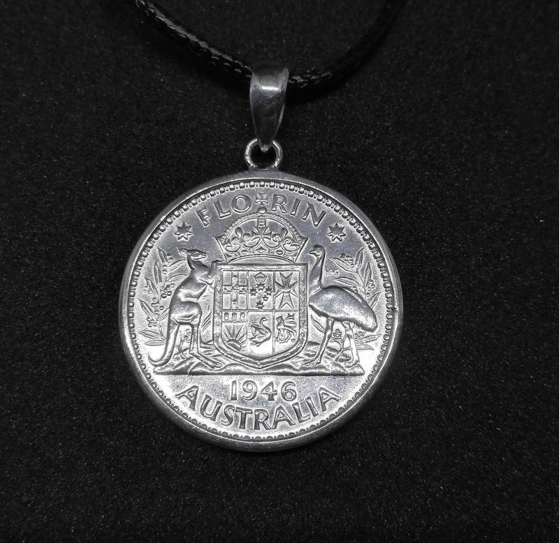 Anhänger Echt Antik Silber Münze Australien Florin 1946 Jahre Armband Schlüsselanhänger Sterlingsilber Rahmen Handmade Beinhaltet Markenverpackung von BaliSilverSun