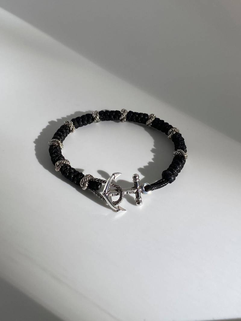 Armband Anker Marine Knot - Sterling Silber Geflecht Schwarz Nylonschnur | Sonne Style Schmuckdesign Handarbeit von BaliSilverSun
