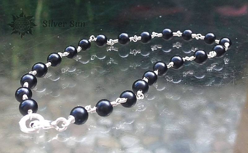 Armband Beliebige Länge Schwarz Onyx Matte Perlen Durchmesser 4 Mm Sterling Silber Schmuck Design Sonnen Stil Handmade From Bali von BaliSilverSun