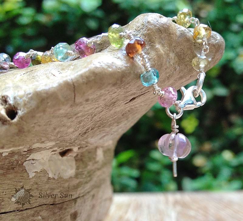Armband Multi Color Turmalin Stein Perlen Amethyst Blume Perle Sterling Silber Draht Sonnen Stil Schmuck Design Handmade From Bali von BaliSilverSun