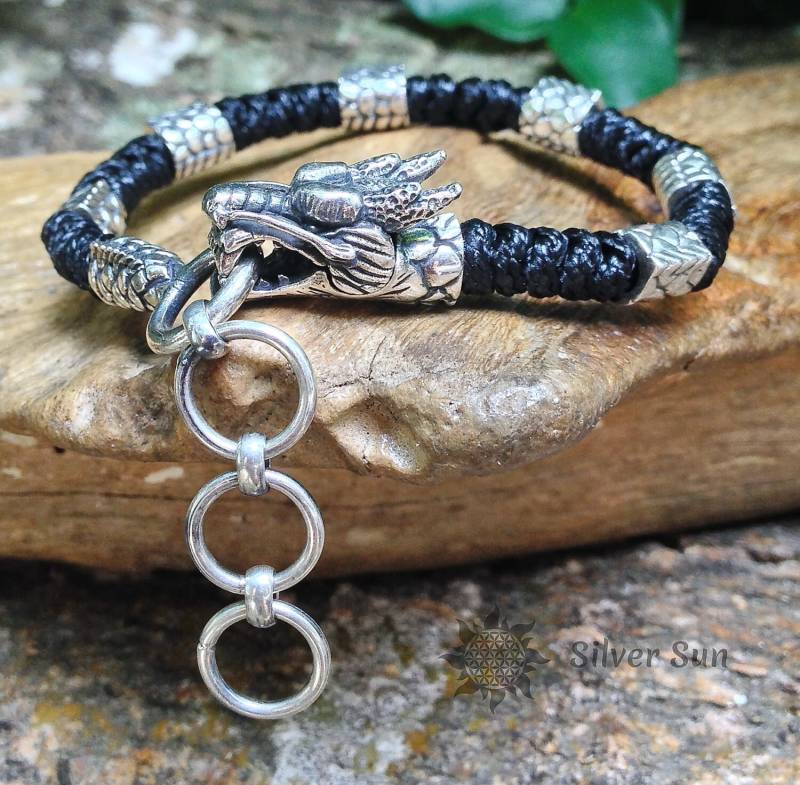 Drachen Armband Alle Elemente Sterling Silber Weben Schwarze Nylonschnur Beliebige Länge Sonnen Stil Schmuck Design Handmade Aus Bali von BaliSilverSun