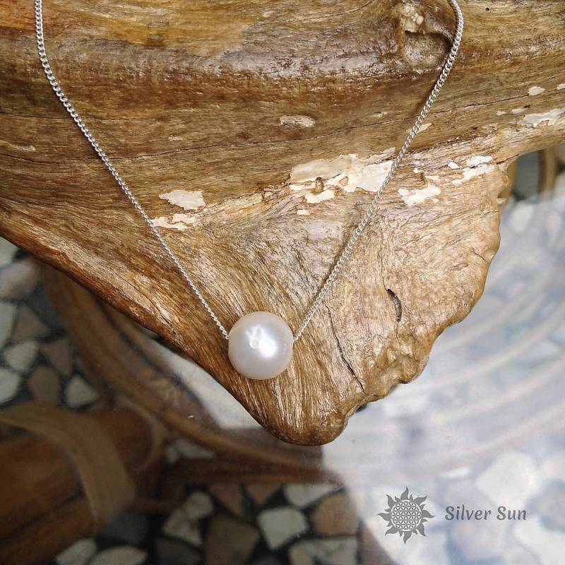Kette Sterling Silber Süßwasser Weiße Perle Durchmesser 11 Mm Anhänger Halskette Sonne Stil Schmuck Design Handmade From Bali von BaliSilverSun