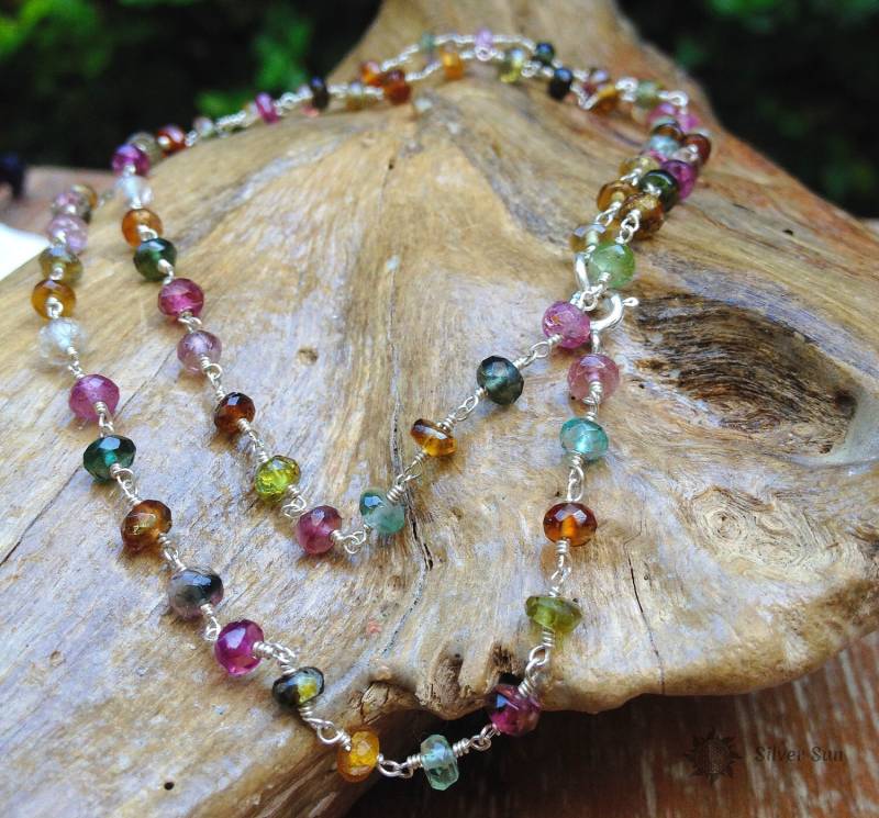 Mehrfarbige Turmalinperlen Aus Sterlingsilberdraht, Halskette in Jeder Größe, Durchmesser Der Perlen 4 Mm, Schmuckdesign, Silber, Sonnenstil von BaliSilverSun