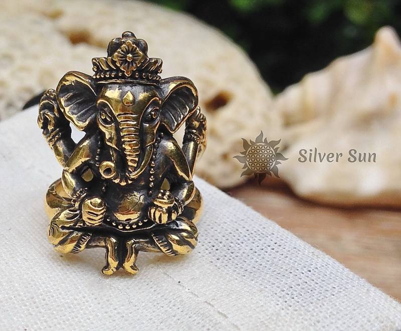 Messing Ganesha Ring Schmuck Design Beinhaltet Markenverpackung Silber Sun Style Handarbeit Aus Bali von BaliSilverSun
