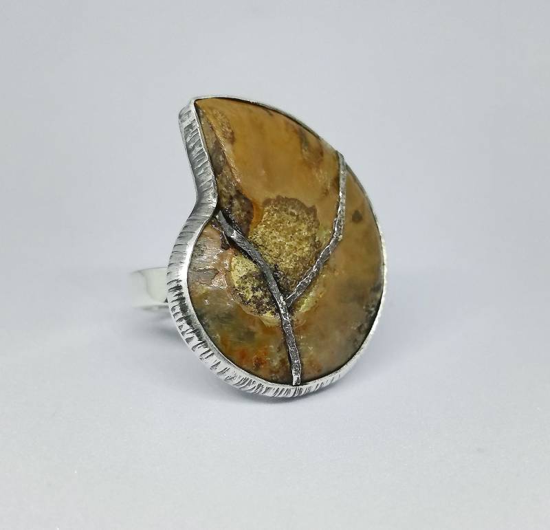 Nur Ein Ammonit Ring Sterling Silber Fossil Nautilus Innendurchmesser Jeden Regulierten Schmuck Design Sonnen Stil Handgefertigt Aus Bali von BaliSilverSun