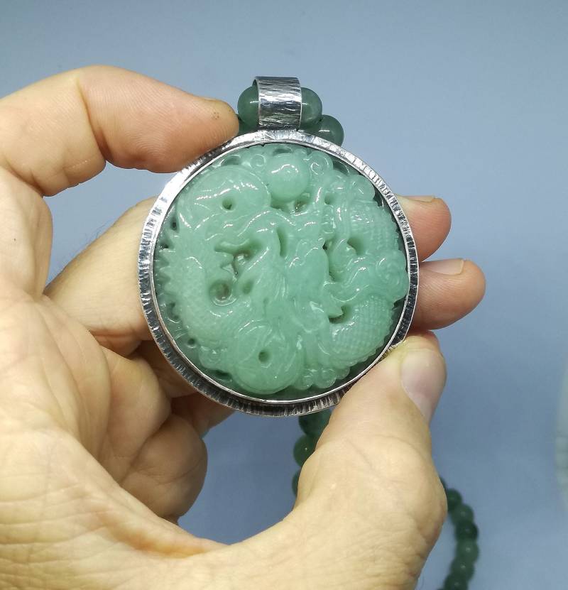 Nur Ein Grüner Aventurin Drache Anhänger Und Perlen Sterling Silber Rahmen Halskette Elemente Design Sonnen Stil Schmuck Aus Bali von BaliSilverSun