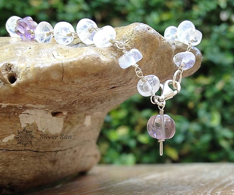 Regenbogen Mondstein Perlen Amethyst Blume Perle Sterling Silber Draht Armband Sonne Stil Schmuck Design Handmade From Bali von BaliSilverSun