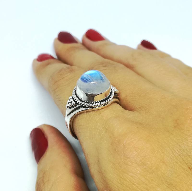 Ring Regenbogen Mondstein Sterlingsilber Beinhaltet Markenverpackung Silber Sonnenstil Schmuckdesign Handgefertigt Aus Bali von BaliSilverSun