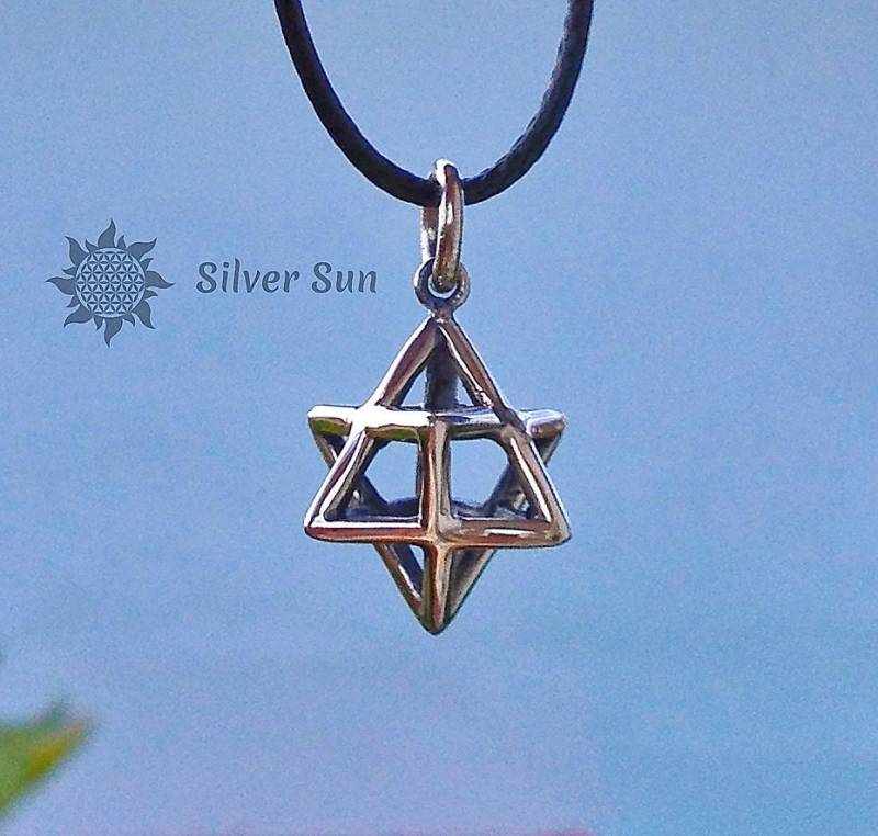 Sterling Silber Merkaba Stern Heilige Geometrie Halskette Anhänger Nylonschnur Verstellbar Sonnen Stil Schmuck Design Handmade From Bali von BaliSilverSun