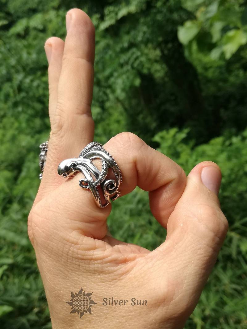 Sterling Silber Oktopus Ring Augen Schwarz Diamanten Afrika Schmuck Design Sonnen Stil Handgefertigt Aus Bali Innendurchmesser Reguliert von BaliSilverSun