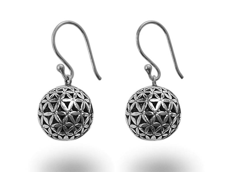 sterlingsilber Ohrringe Kugel Perlen Blume Des Lebens Heilige Geometrie Handgemacht Beinhaltet Verpackung Silber Sonnenstil Schmuck Design Aus Bali von BaliSilverSun