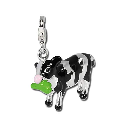 Balia Charm Armband Anhänger 925 Silber Emaille Kuh schwarz von SilberDream D4FC640 Charmsschmuckanhänger von Balia