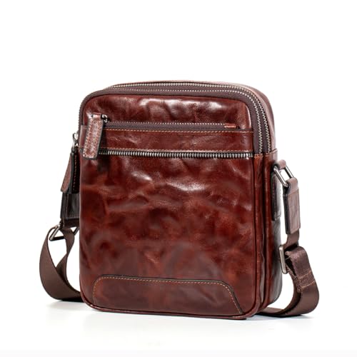 Balidiya Umhängetasche aus echtem Leder für Herren, Schultertasche, Handtasche, Kuriertasche, Outdoor, Reisen, Business, Braun-01, Lässig, klassisch von Balidiya