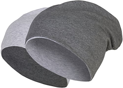 2 in 1 Wendemütze - Reversible Slouch Long Beanie Jersey Baumwolle elastisch Unisex Herren Damen Mütze Heather in 24 (8) (Dark Grey/Light Grey) von Balinco