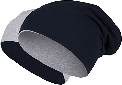 2 in 1 Wendemütze - Reversible Slouch Long Beanie Jersey Baumwolle elastisch Unisex Herren Damen Mütze Heather in 24 (8) (Light Grey/Dark Blue) von Balinco