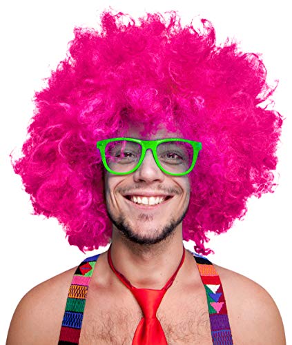 280g XXL AFRO PERÜCKE Lockenkopf WIG Black Afroperücke Lockenperücke Fasching Karneval schwarz, weiß, blond, rot, türkis, grün, pink (Pink) von Balinco