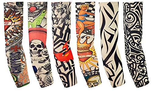 Balinco 6 Stück Tattoo Ärmel Arm Tattoo Strumpf Herren Damen Nylon Tattoo Armstrumpf Temporäre Tattoos Arm Tätowierung Armstrümpfe Tattoo Strumpf Arm für Karneval Fasching Party Bunt von Balinco
