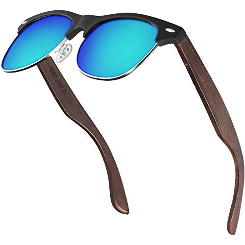 Balinco® Halbrahmen Sonnenbrille mit dunklen Holzbügeln & polarisierten TAC-Linsen für ein außergewöhnlich klares Sehvermögen - bruchfest, nachhaltig, langlebig - im praktischen Set inkl. Geschenkbox von Balinco