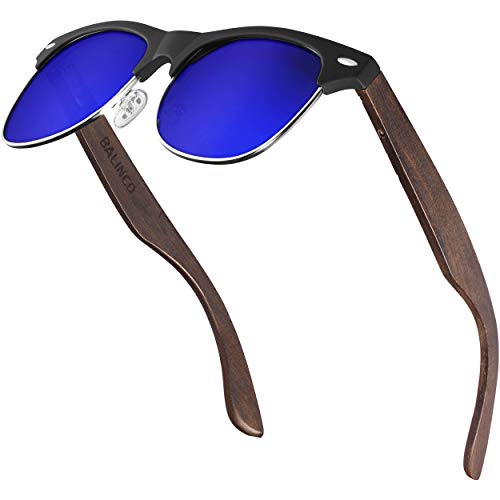 Balinco® Halbrahmen Sonnenbrille mit dunklen Holzbügeln & polarisierten TAC-Linsen für ein außergewöhnlich klares Sehvermögen - bruchfest, nachhaltig, langlebig - im praktischen Set inkl. Geschenkbox von Balinco