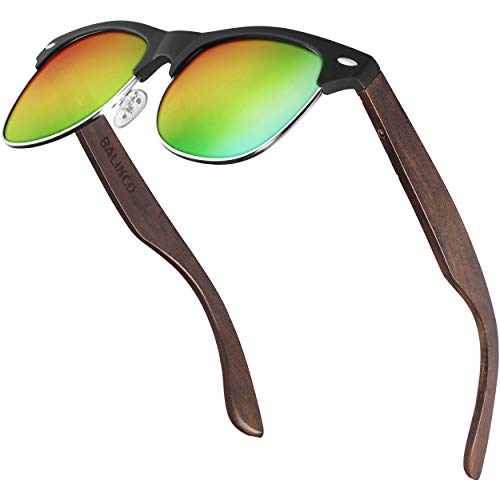 Balinco® Halbrahmen Sonnenbrille mit dunklen Holzbügeln & polarisierten TAC-Linsen für ein außergewöhnlich klares Sehvermögen - bruchfest, nachhaltig, langlebig - im praktischen Set inkl. Geschenkbox von Balinco