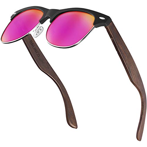 Balinco® Halbrahmen Sonnenbrille mit dunklen Holzbügeln & polarisierten TAC-Linsen für ein außergewöhnlich klares Sehvermögen - bruchfest, nachhaltig, langlebig - im praktischen Set inkl. Geschenkbox von Balinco