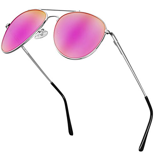 Balinco® Pilotenbrille mit schwarzem Rahmen - für Damen & Herren - mit UV-Schutz und polarisierten Gläsern - im passenden Set inkl. einer Geschenke-Box, Silber-pink Verspiegelt von Balinco