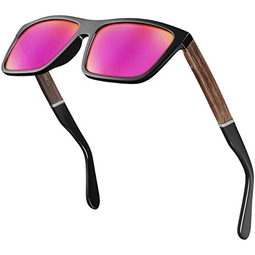 Balinco® polarisierte Sonnenbrille (Handmade) mit rechteckigen Gläsern & Bambusbügeln - für Damen & Herren geeignet - schützt vor UV-Strahlen oder Reflexionen - im praktischen Set (Pink verspiegelt) von Balinco