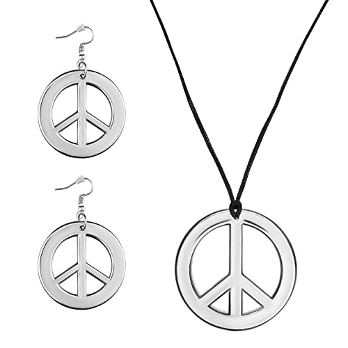 Balinco 3-teilliges Hippie Set mit Peace Ohrringen | Peace Kette Silber für Damen von Balinco
