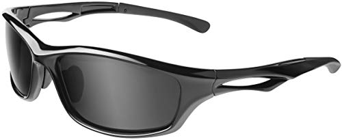 Balinco Polarisierte Sportbrille Sonnenbrille Fahrradbrille mit UV400 Schutz für Damen & Herren Autofahren Laufen Radfahren Angeln Golf (Glossy Black - Smoke) von Balinco