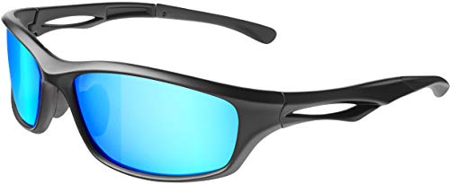 Balinco Polarisierte Sportbrille Sonnenbrille Fahrradbrille mit UV400 Schutz für Damen & Herren Autofahren Laufen Radfahren Angeln Golf (Matt Black - Blue Mirror) von Balinco